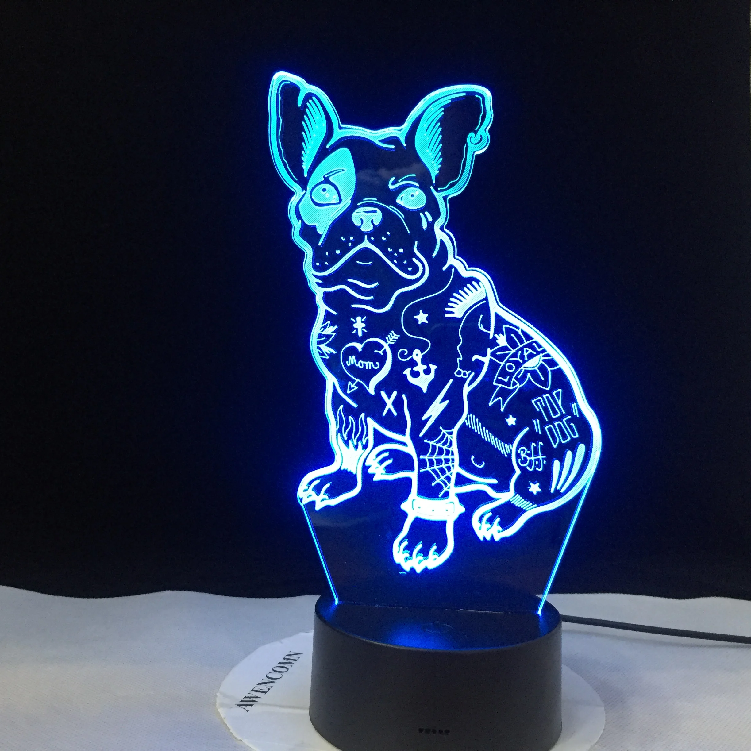 Bulldog 2019 французский милый щенок Любви 3D светодиодный настольный светильник RGBw ночник usb настольная лампа дистанционное управление