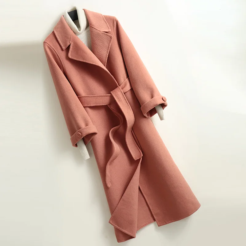 

Litvriyh long style coat women cardigan double-sided fabric women coat turn-down collar overcoat autumn winter women topcoat 19