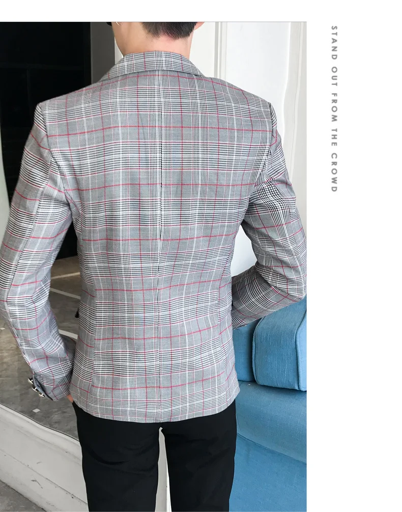 Осенние серые клетчатые блейзеры мужской костюм Slim Fit бизнес Veste Homme костюм Vestidos De Novia Мужская офисная куртка в клетку