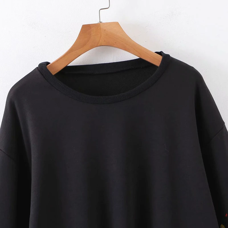 Za Sweatershirt Женская флисовая толстовка с принтом и рукавом оверсайз пуловер толстовки свободные повседневные топы с круглым вырезом
