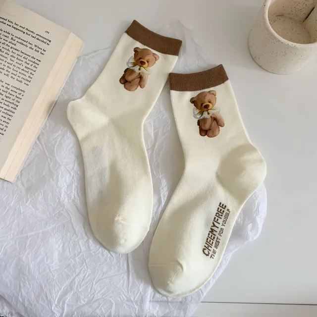 New Products Autumn And Winter Women's Socks Original Cute Bear Pattern Japanese Korean Campus Cotton Christmas Socks 1Pair