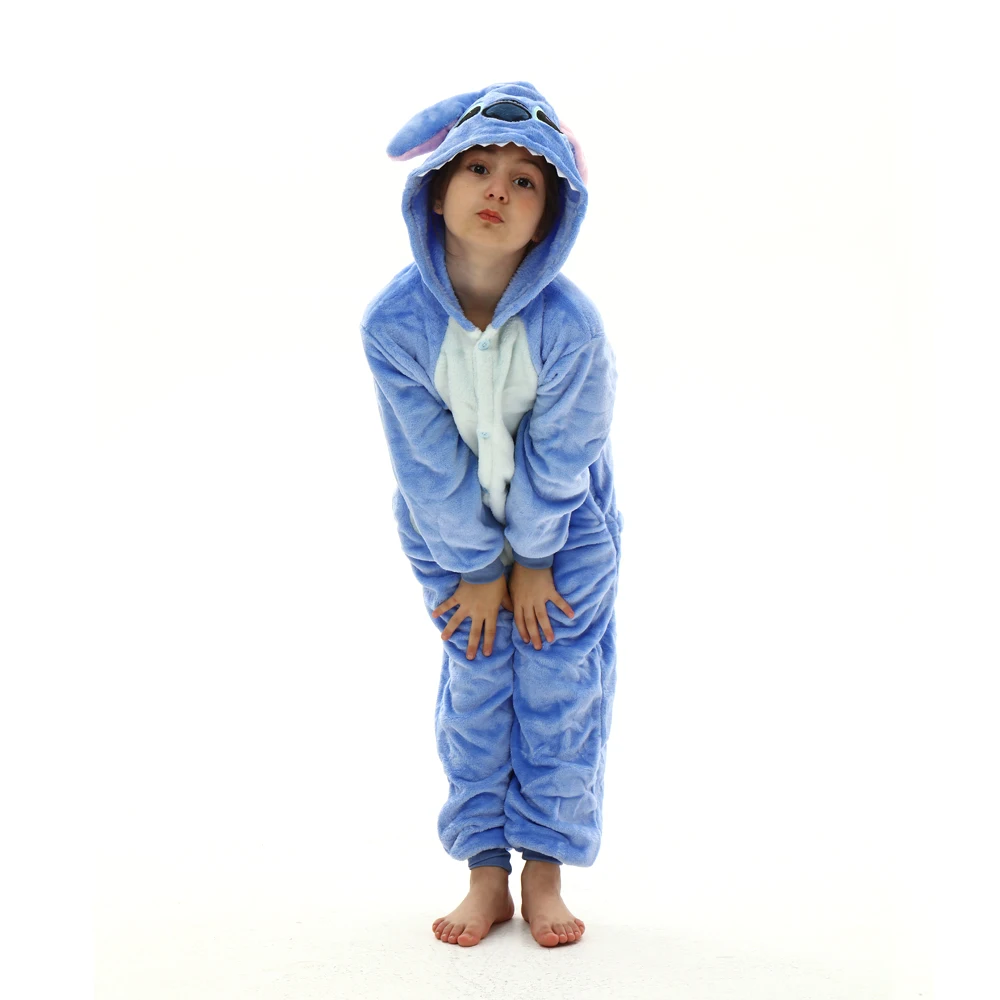 Children Pajamas Sets Disney Stitch Plush Flannel Winter Baby Boy One-Piece