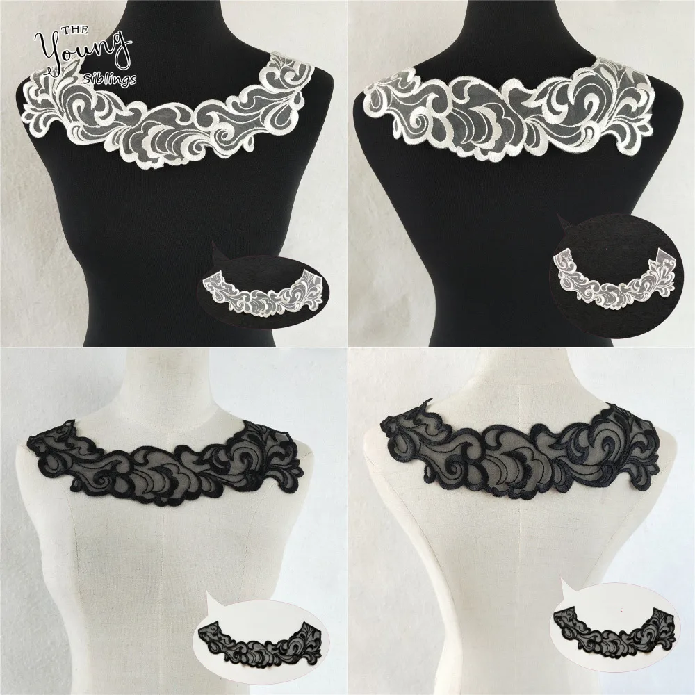 New White/Black Embroidery Venise Neckline Lace Collar Costume Dress Fine Applique Motif Dress Fabric DIY Sewing Accessories