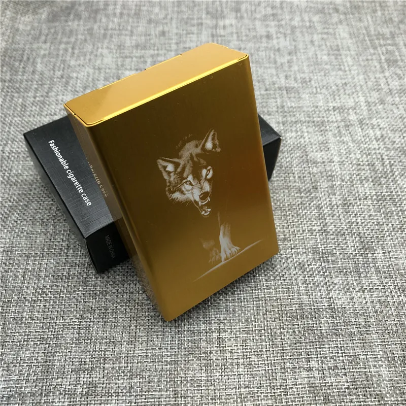 Customized Ultra-Thin Tiger Totem Aluminum Cigarette Case with Laser Engraving