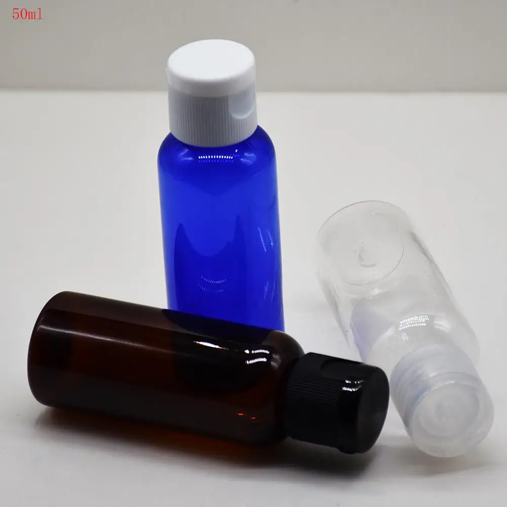 

20pcs/lot PET50ML Plastic Bottle with Flip Cover,Empty Refillabel Bottle,White/Blue/Amber Liquid Vials,Sample Bottle Hot Sale