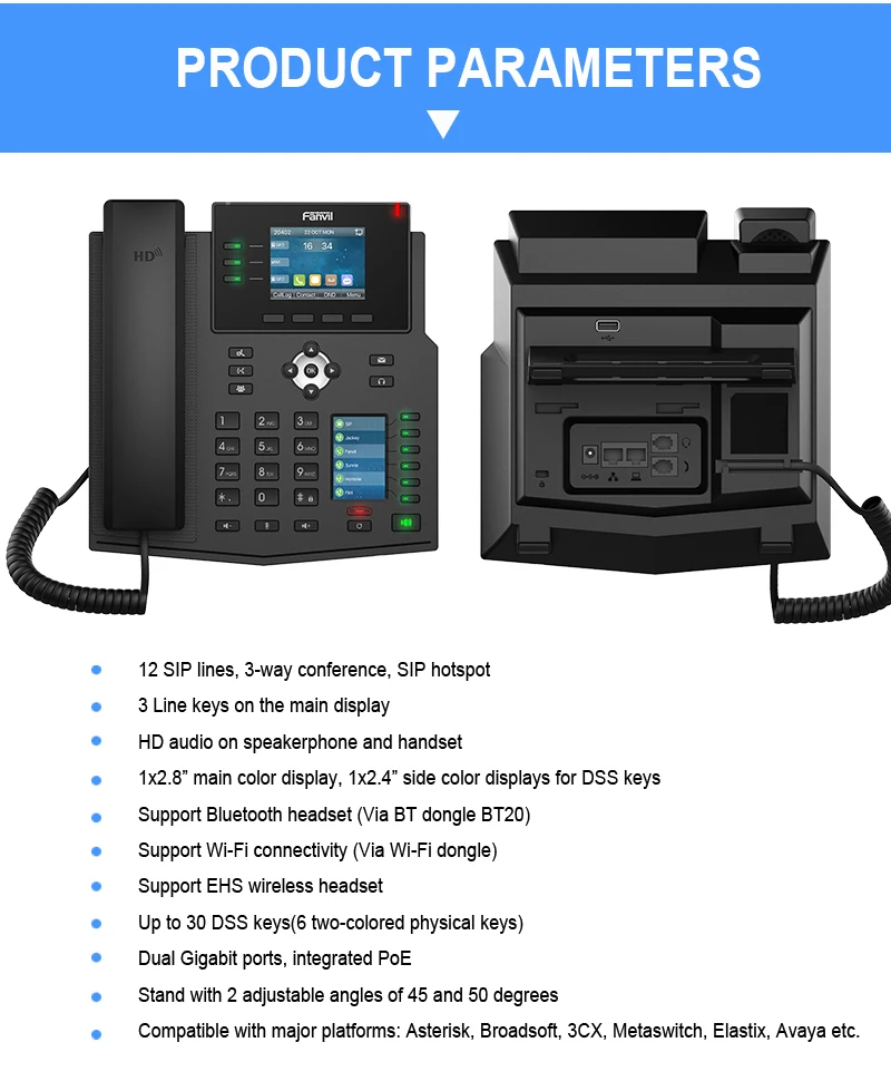 Fanvil X4U IP телефон предприятия Wi-Fi Bluetooth беспроводной телефон Поддержка iP4/IPv6 VoIP телефон предприятия для офиса конференции