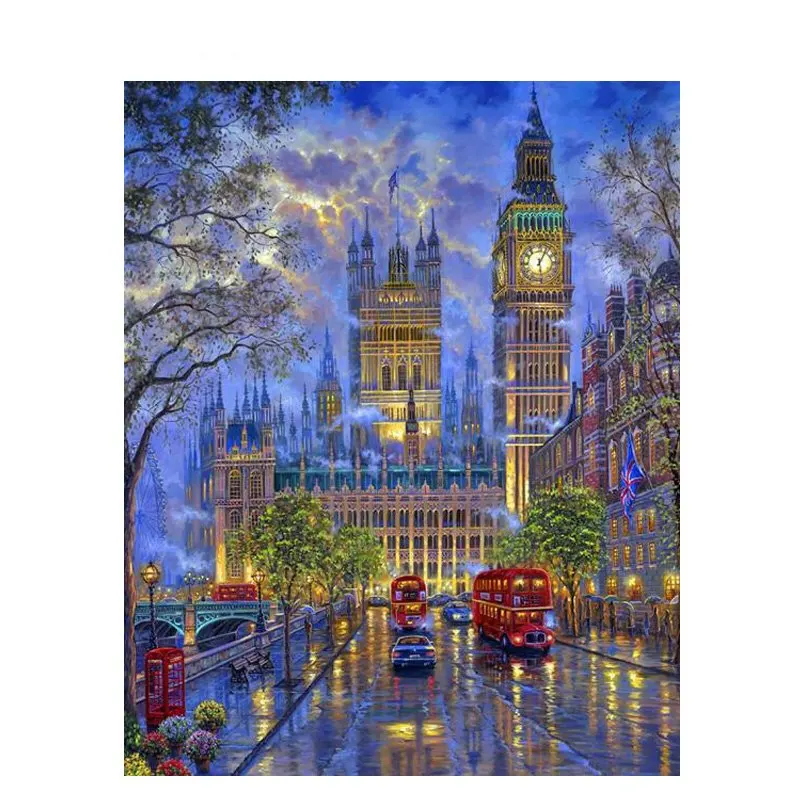 

Painting By Numbers DIY London Big Ben Landscape Picture Drawing Living Room Acrylic Holiday Gifts Linen Art Big Size