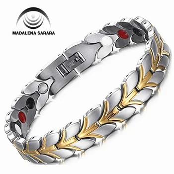 

MADALENA SARARA Advanced Titanium Steel Popular AAA Cubic Zircon And Crystal Lady Bracelet Energy Meteorite Inlay MD-ON 08