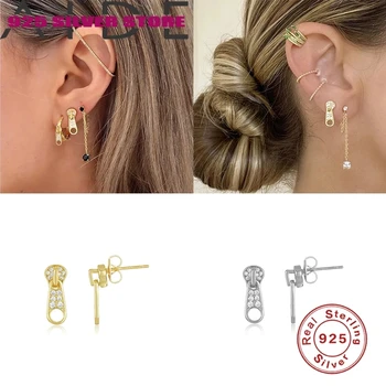 

Aide 925 Sterling Silver Stud Earrings Sparkling Luxury Bling CZ Zipper Puller Earrings For Women Fine Jewelry Aretes mujer W4