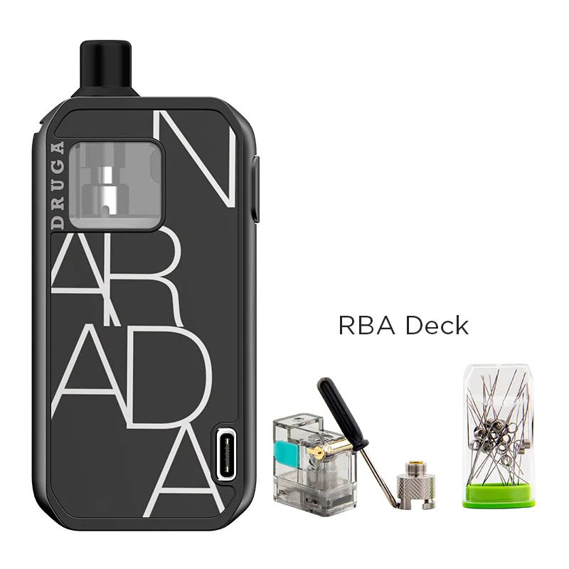 Add RBA deck Augvape Druga Narada Pod Kit Vape с RBA Deck Быстрая зарядка 2,8 мл емкость Pod type-c ремешок встроенный аккумулятор e-igarettes комплект - Цвет: Add RBA deck