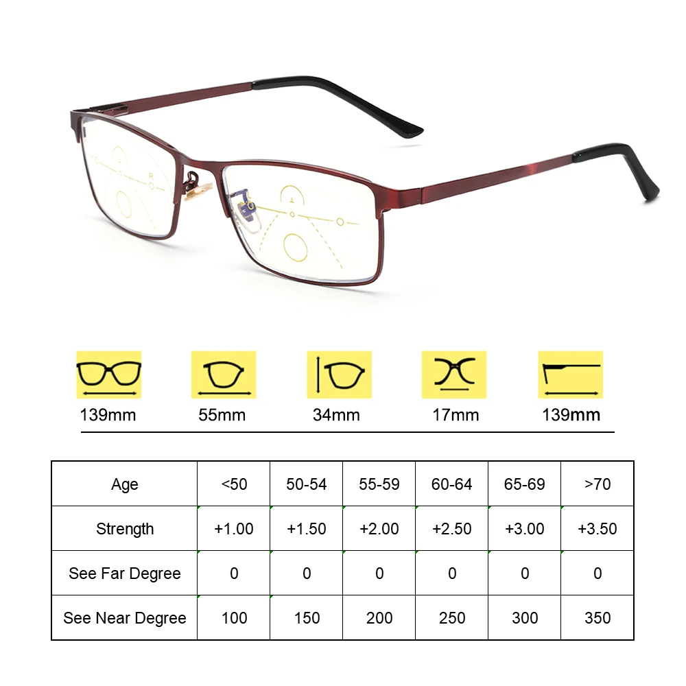 Unisex Multifocal Reading Glasses Adjustable Vision Diopter Eyewear Anti Blue Light Radiation Protection Presbyopia Eyeglasses