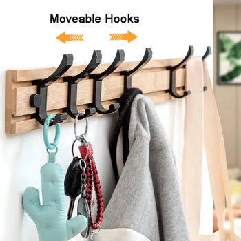 

3/4/5 Moveable Hook Wooden Wall Mounted Coat Hook Home Decor Furniture Hat Rack Clothes Hanger Bedroom Kitchen Wall Brack Hook