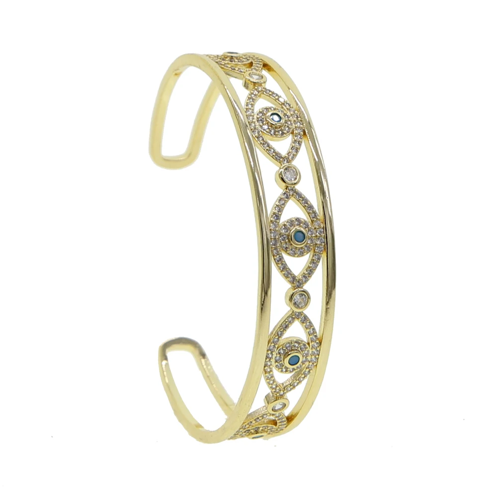 gold evil eye Золотой цвет, модный широкий браслет, открытый, браслет для женщин, мощеная Радуга, cz, полый, сглаза, сердце, Выгравированная манжета, браслеты, ювелирное изделие - Окраска металла: gold evil eye