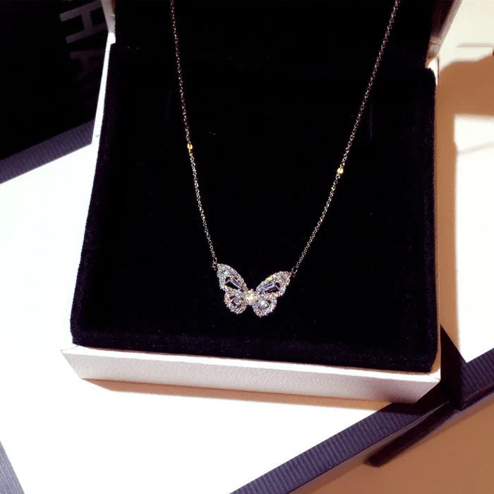 Simple Female Collares Silver color Nimble Butterfly Pendant Necklace for Women Small Crowd Design Clavicle Chain Bijoux | Украшения и