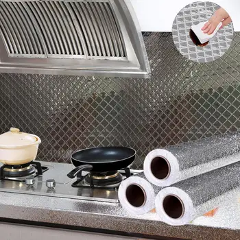 

Kitchen Backsplash Sticker Waterproof Oil-proof Aluminum Foil Wall Paper Cabinet Protective Sticker 0.6 x 10M