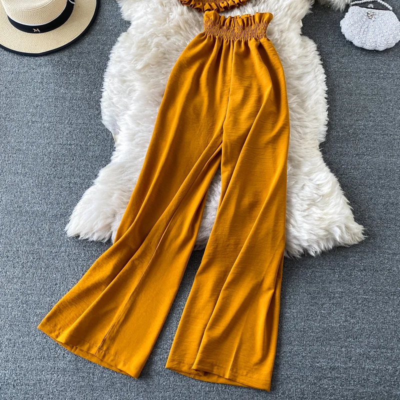 lounge sets Spring Summer Green/Black/Red Two Piece Set Women Sexy Slash Neck Short Tops + High Waist Wide Leg Pants Female Suit New 2022 ladies loungewear