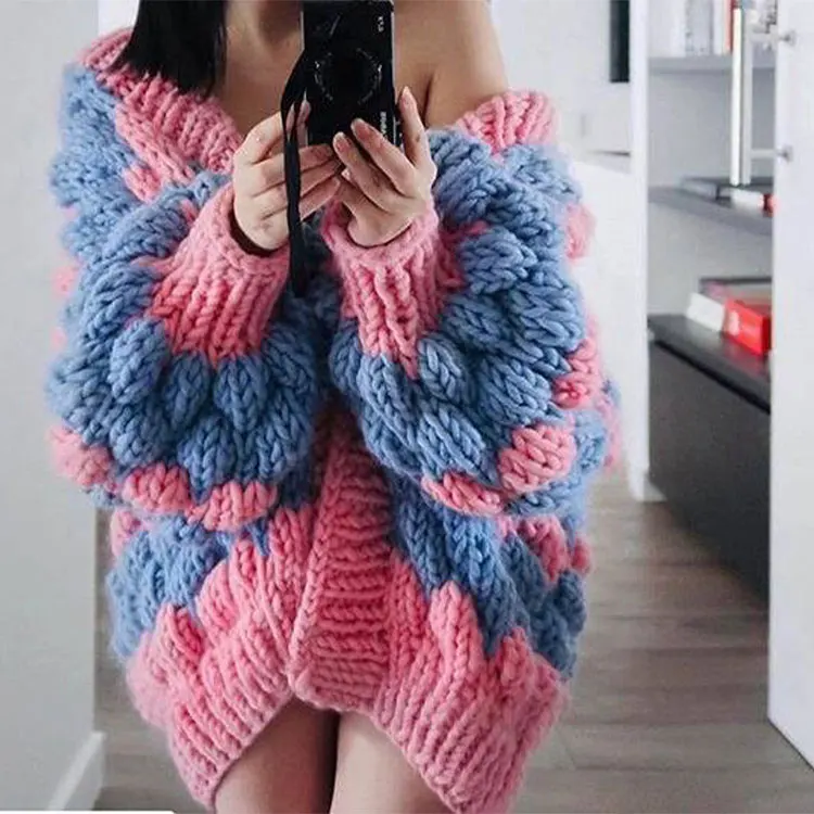 Bohemia Mohair контрастный цвет кардиган свитер модный тренд осень/зима теплый свитер Глубокий V шеи фонарь рукав свитер
