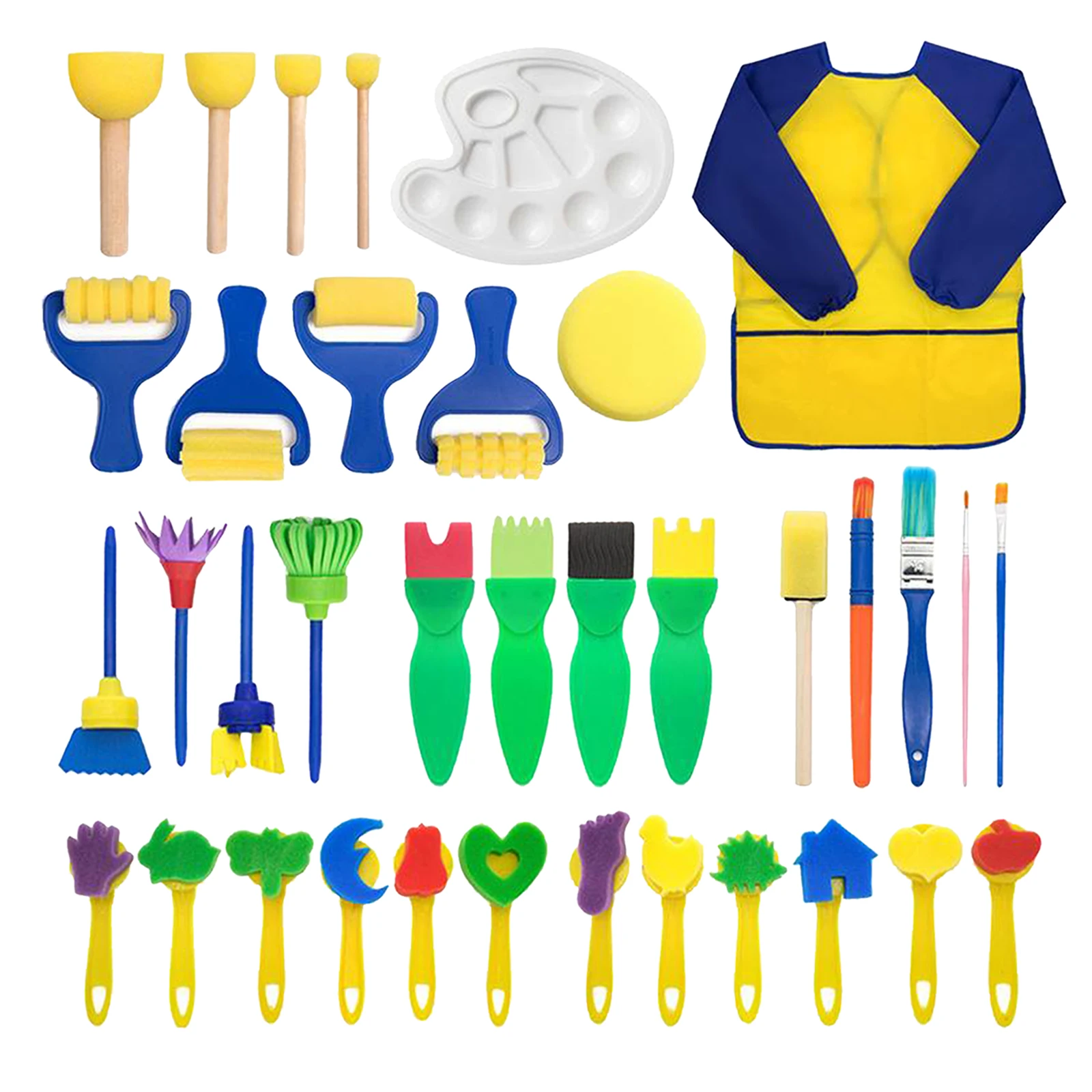 Painting Brush Tool Set Kids Paint Brushes Sponge Apron Children Toddler