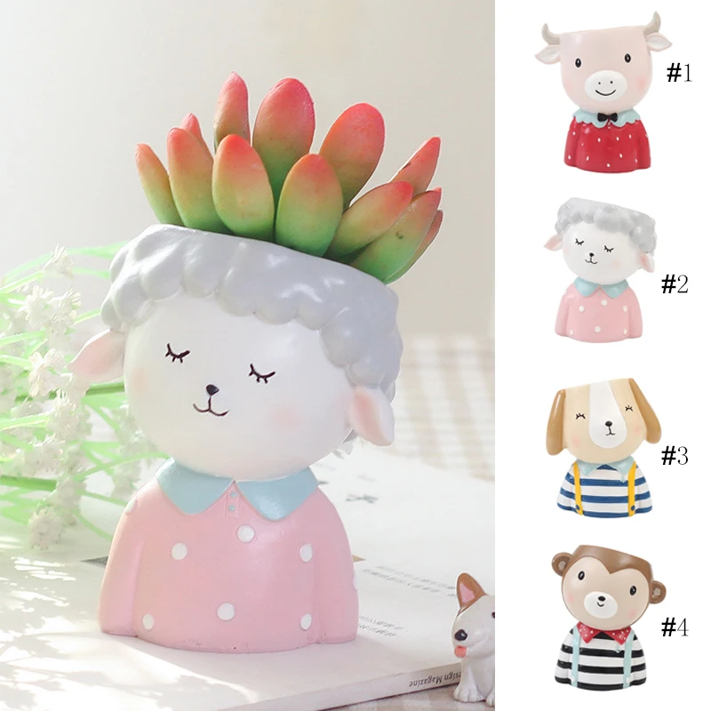 

Statue Flower Planter Flowerpot Cartoon Animals Resin Desktop Ornament Office Cute Balcony Vase Bonsai Plant Pots Home Decor
