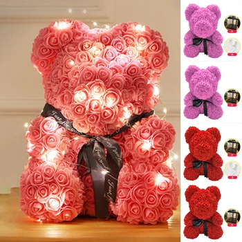 

25cm DIY Beautiful Soap Foam Bear Of Roses Teddi Bear Gift Box Rose Flower Valentine Wedding Party Christmas With/without Light