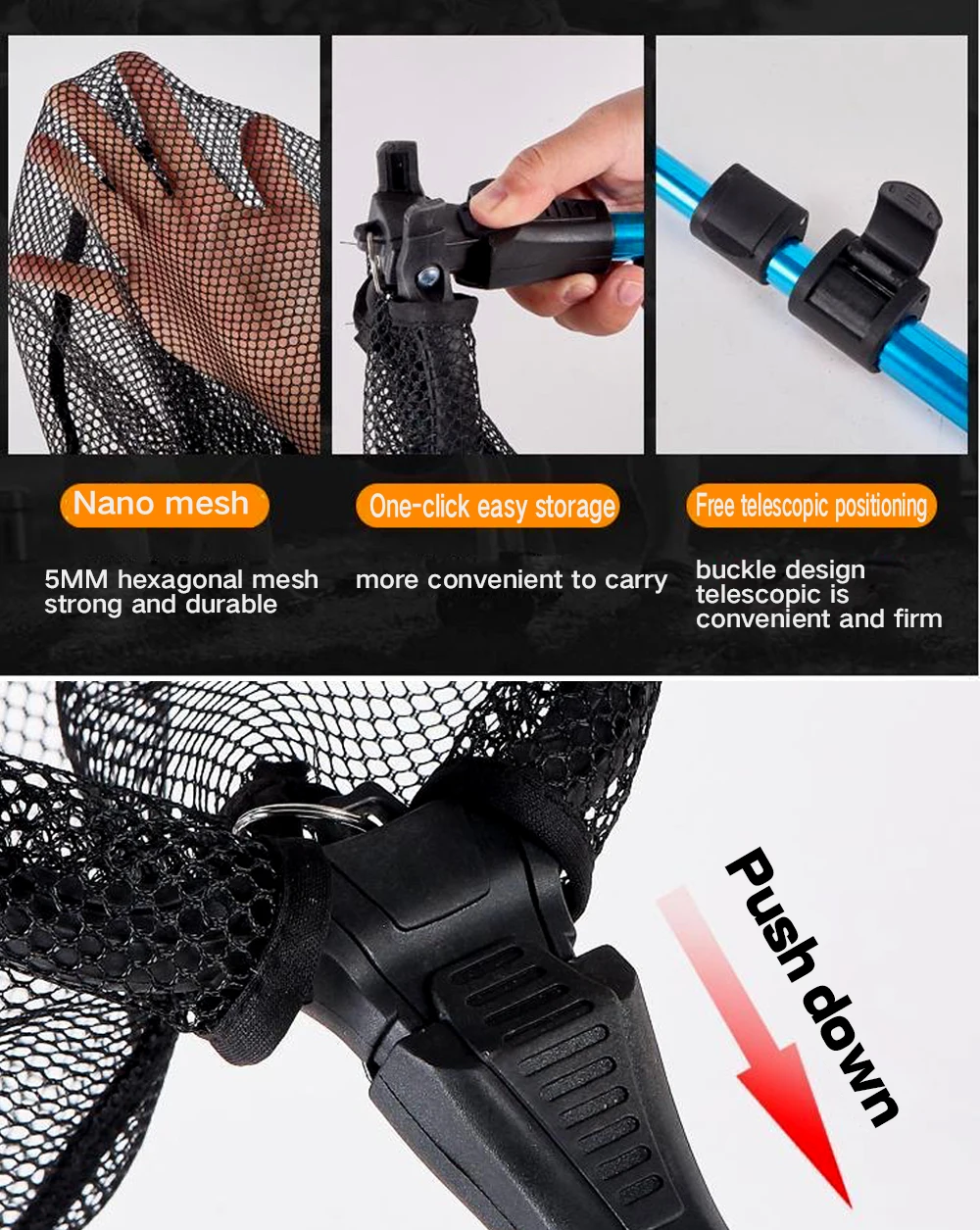 Filet De Pêche Télescopique En Aluminium Pliable - Manche 3 Sections - Maille 17 Pouces