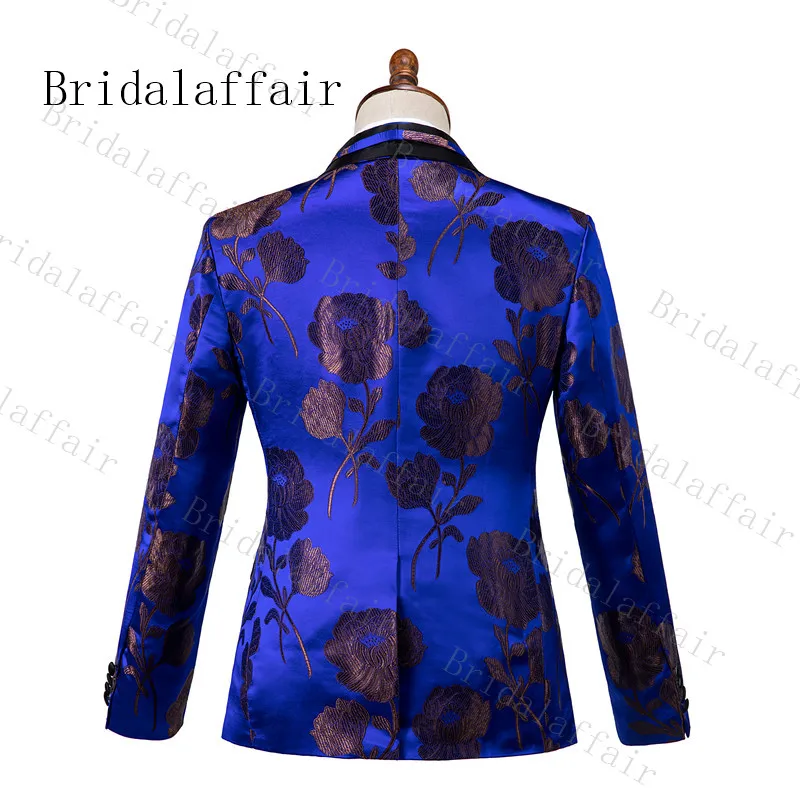 Bridalaffair костюм Homme Сращивание лацканы мужские костюмы дизайн Королевский синий мужские костюмы Свадебные смокинги с золотым цветком