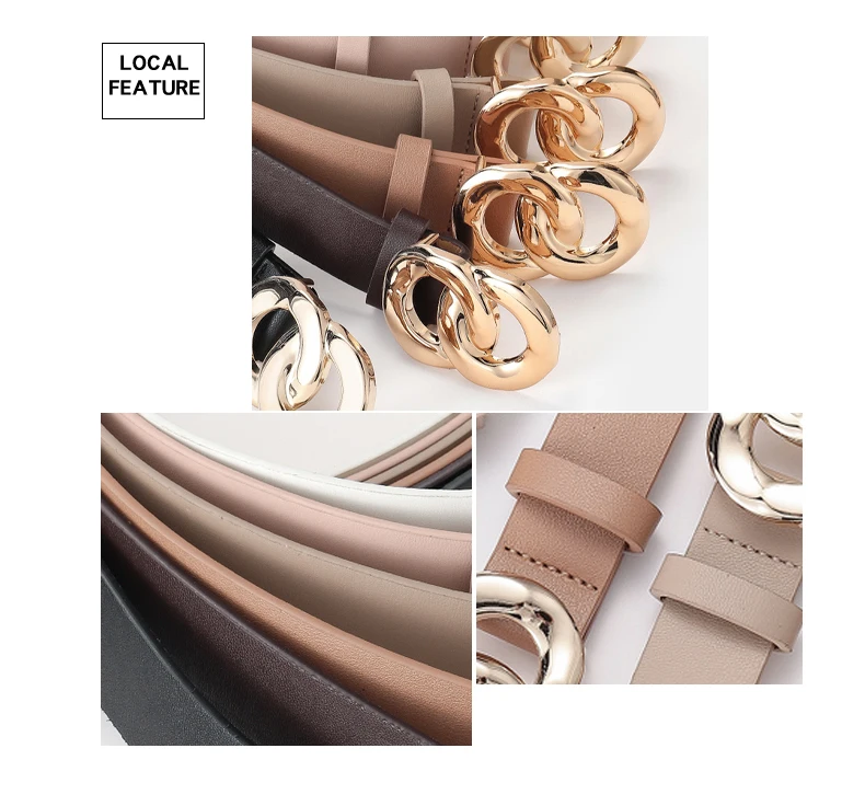 2021 New Fashion Solid Belt Women Men Unisex Female PU Leather Material Metal Circle Buckle Casual Style Luxury Brand Designer