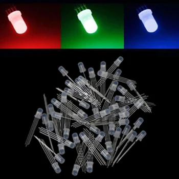 

50pcs Straw Hat LED Diode Ultra Bright 5mm 4pin Diffused Light Emitting Diode Super Bright Light Beads Best Selling Wholesale