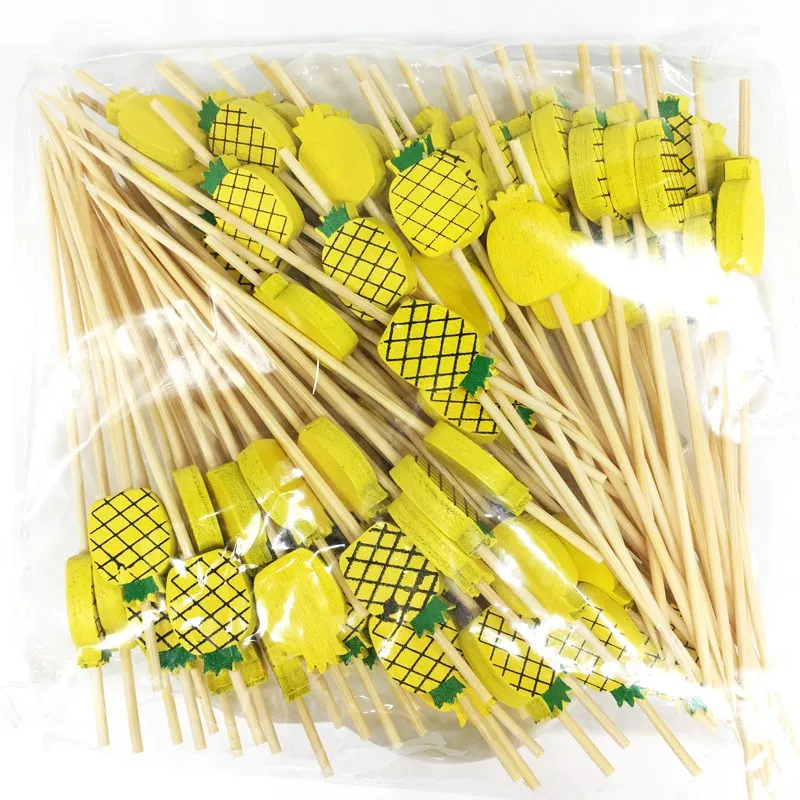 pineapple 100 шт Фламинго бамбуковая палочка буфет ананас кактус, листья фрукт для кекса Вилка десертная палочка для салата Коктейльные шпажки вечерние украшения - Цвет: pineapple