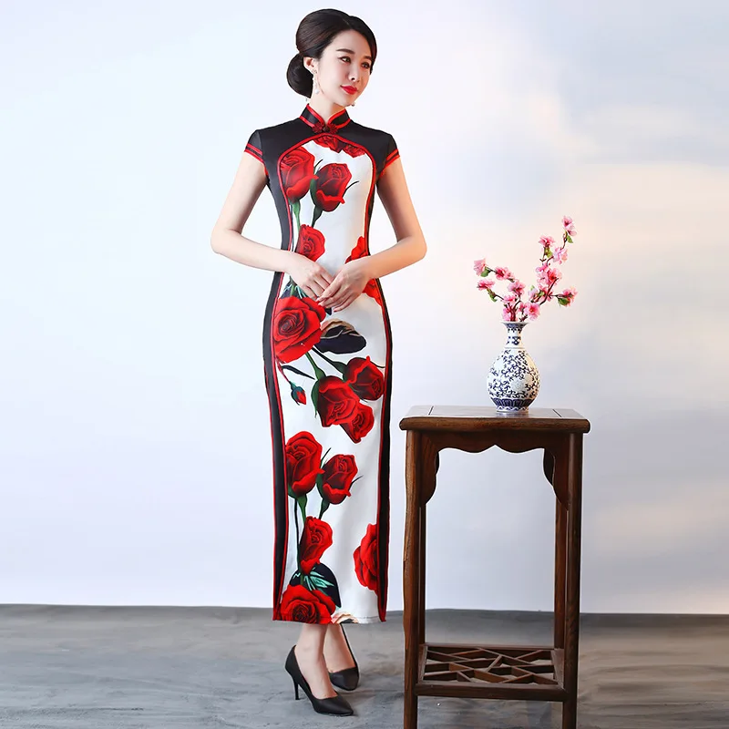 Китайский традиционный Чонсам длинное платье Ципао Vestido длинное Чонсам с вышивкой сексуальное Qipao Плюс Размер