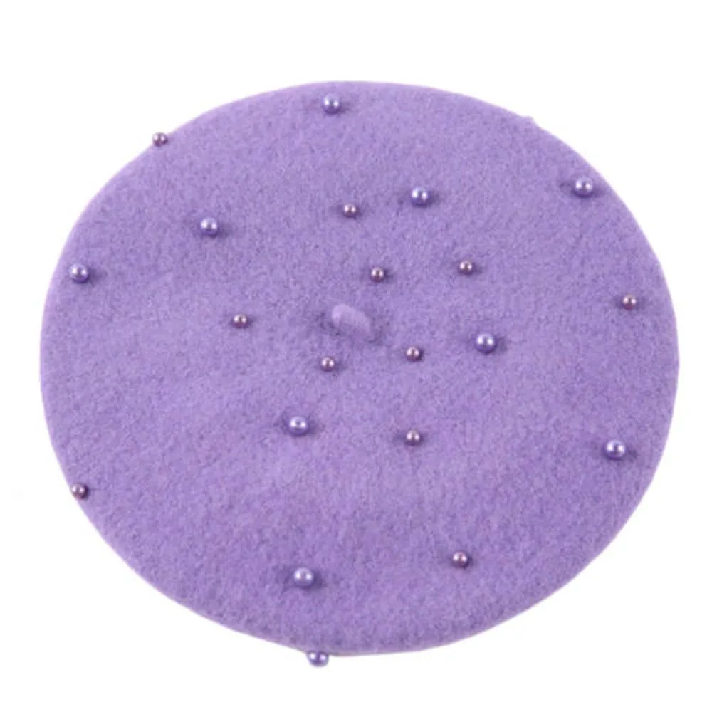 purple Детские Роскошные Перламутровые модные береты, шапки для девочек, плоская шапка, мягкий шерстяной берет, шапка для малышей, французский артист, шерстяная зимняя теплая шапка - Цвет: purple