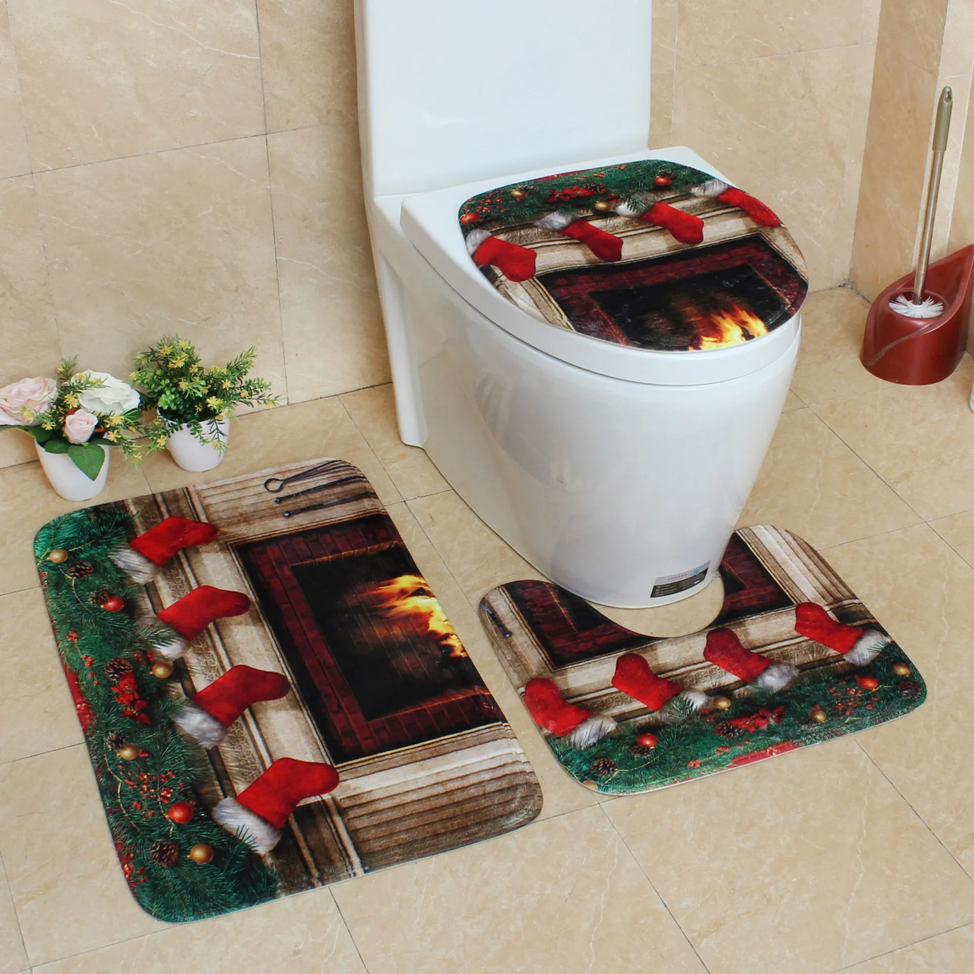 Christmas stocking Zeegle коврик для ванной, Рождественский Декор, коврики для ванной комнаты, шт., ковер для ванной комнаты, Противоскользящий коврик для туалета, коврики для ванной, впитывающие коврики для ванной комнаты - Цвет: Christmas stocking