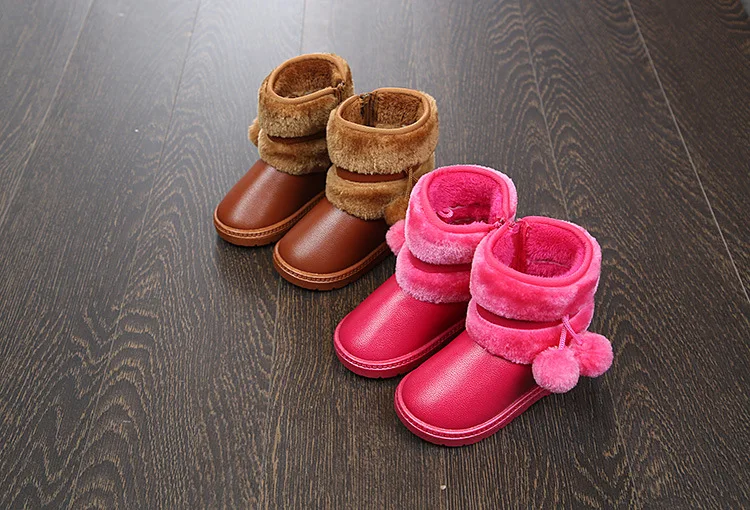 Новые дизайнерские кожаные классические детские зимние ботинки с меховым помпоном; детская обувь на меху с высоким берцем; зимняя обувь для детей 1-8 лет; детские сапоги для девочек; C10271