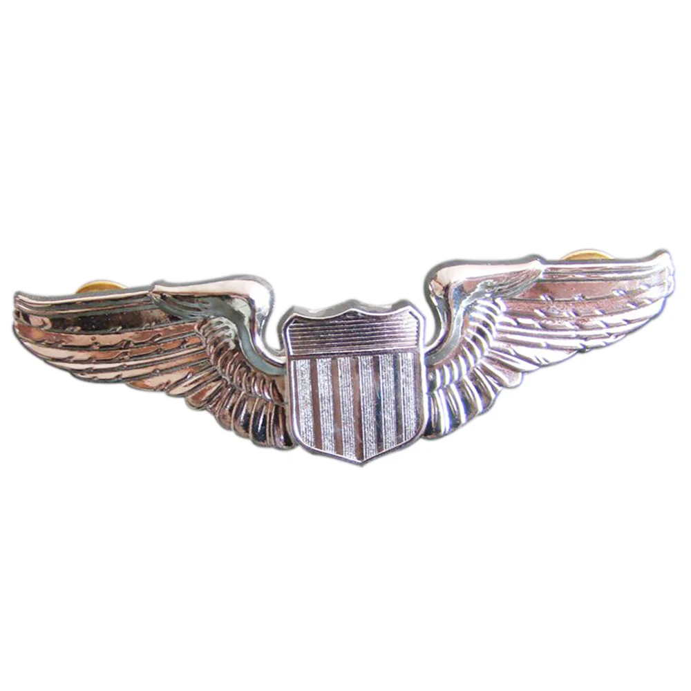 WWII US U.S. AIR FORCE AVIATOR PILOT METAL WINGS BADGE INSIGNIA PIN SILVER |