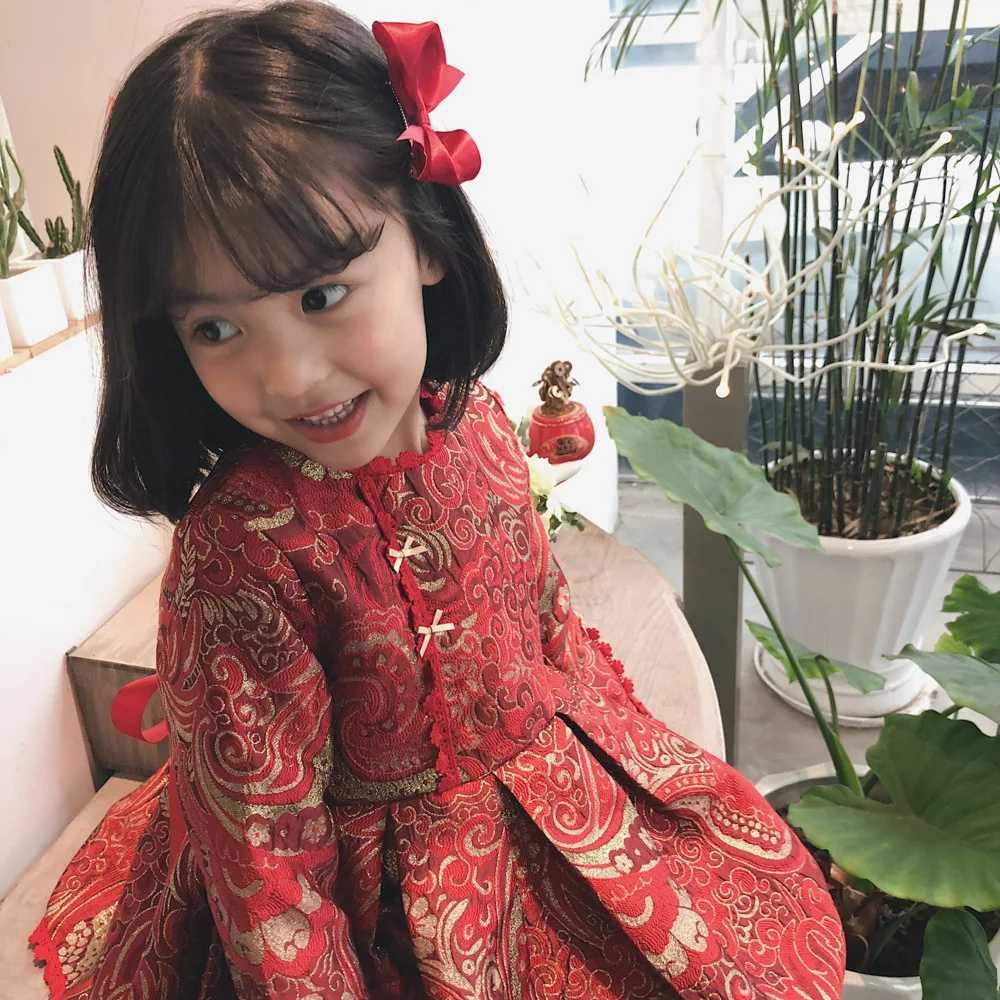 

New Year-Chinese-style Girls Dress Princess Dress 19 Spring And Autumn New Style Childrenswear 3-8-Year-Old