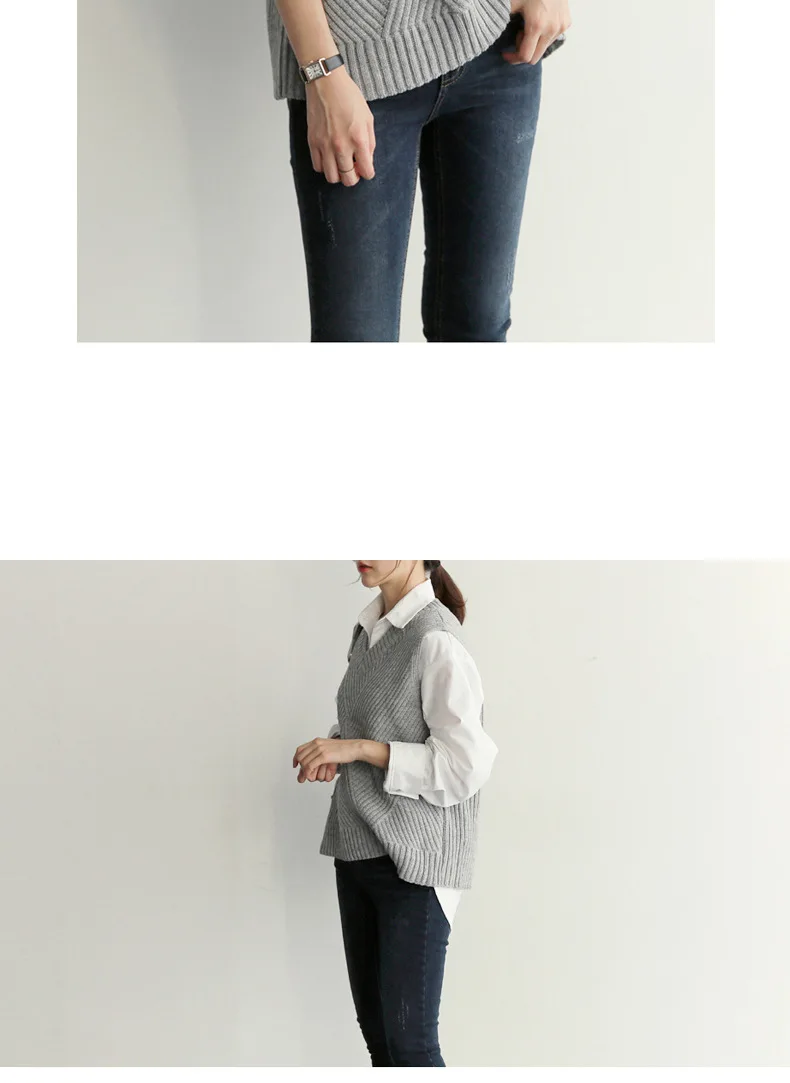 [DEAT] весенний корейский стиль, M-XL, женский жилет, вязаный, для отдыха, v-образный вырез, пеньковый узор, без рукавов, пуловер, однотонный, свободный, AQ583