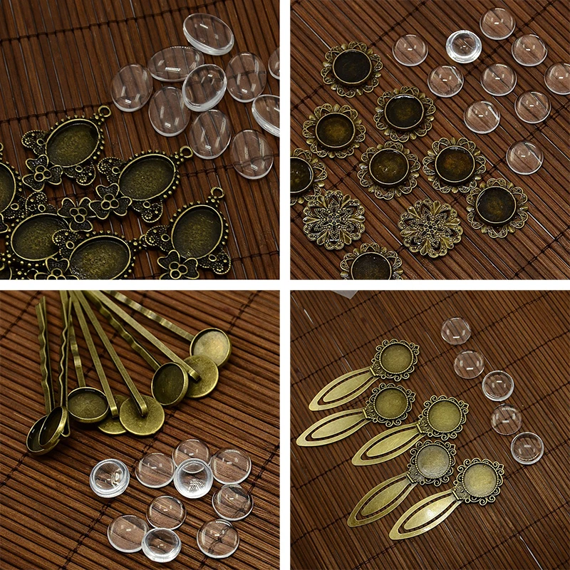 

Vintage Mixed Shapes Charm Pendant Base Setting Blank Bezel Tray With Glass Cabochon Cameo For DIY Jewelry Making Supplies