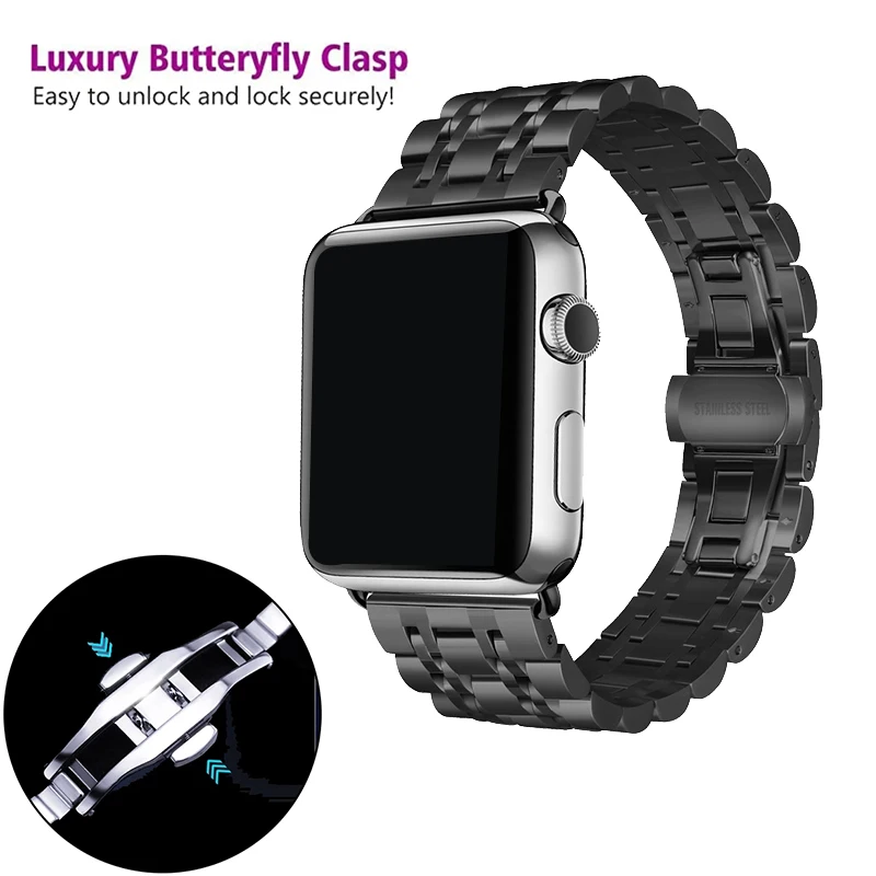 Ремешок из нержавеющей стали для Apple Watch Series 6 5 4 3 2 черный браслет iWatch Band 38 мм 40 44 42 |