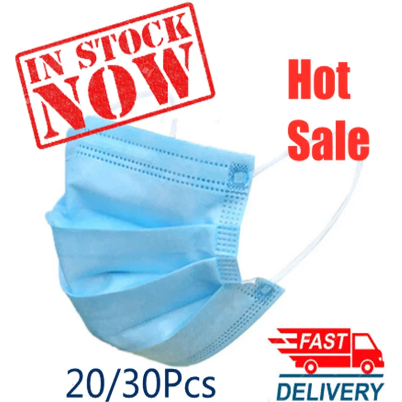 

20/30Pcs In stock! Fast Delivery! High Quality Non Woven Disposable Face Mask 3 Layers Anti-Dust Face Masks Ear loop Mouth Mask