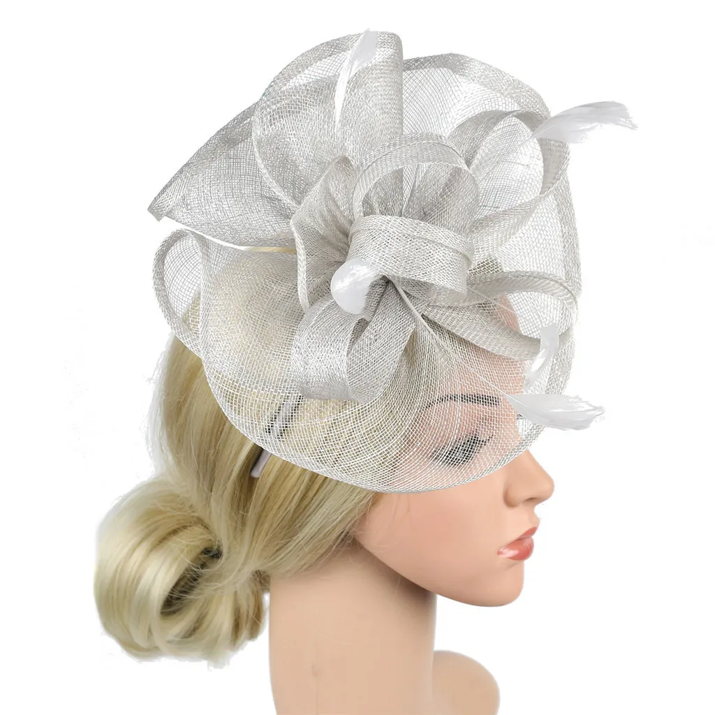Женская элегантная сетчатая Вуалетка, шляпа с ремешком, цветок, перо, вечерние шляпы, женские фетровые заколки для волос, повязка на голову, Аксессуар# CL3