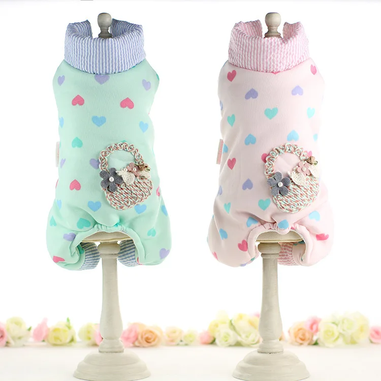 

2019 Autumn and Winter Cotton Padded Four Legs Pet Clothing with Hearts Printing and Stand Collar Four Feet Pet Clothing Winter