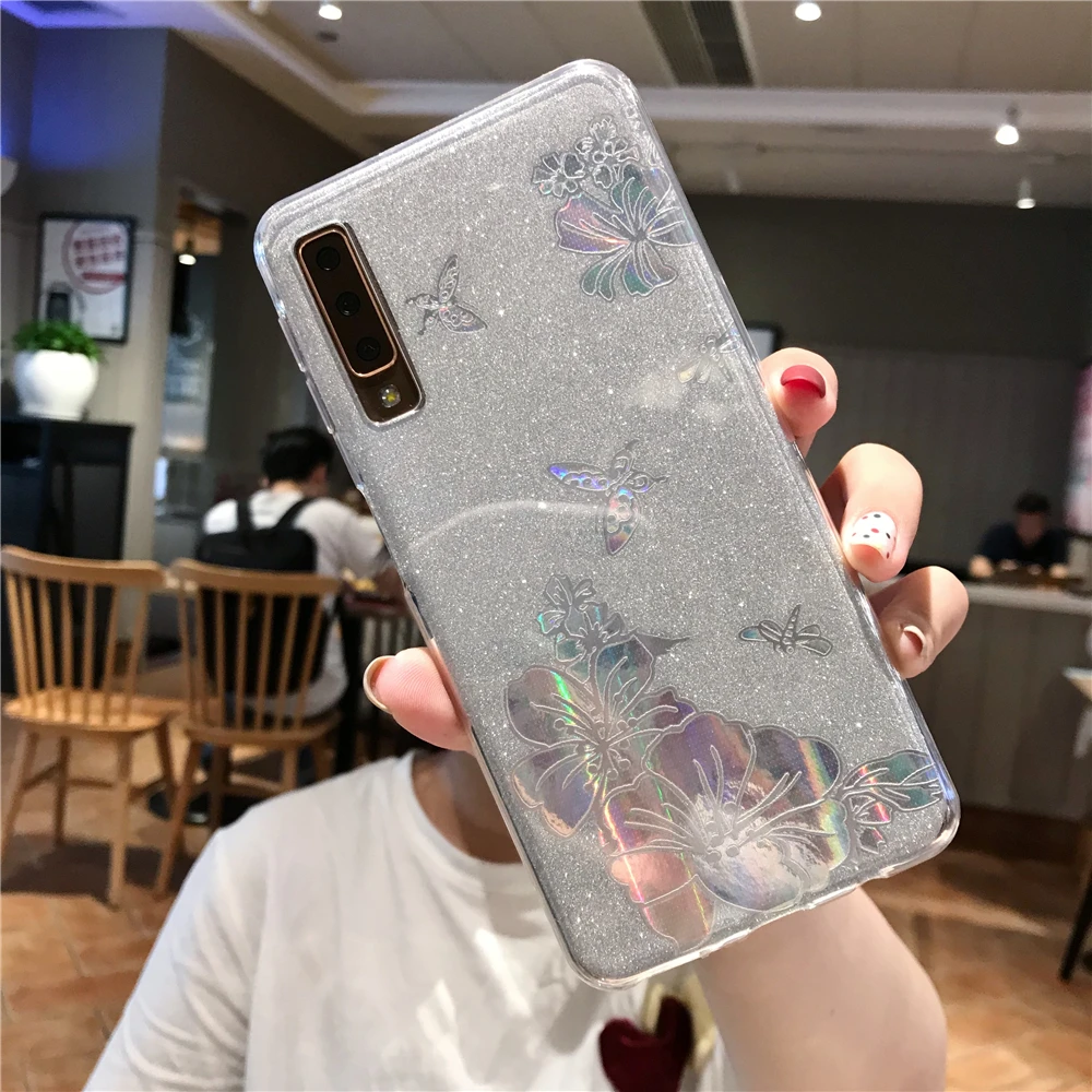 Buterfly Rose Flower Glitter Case For XiaoMi 9 SE 8 Lite A3 A2 RedMi Note 7 6 Pro 5 Plus 7A 6A Cover Soft Bling TPU Phone Cases |