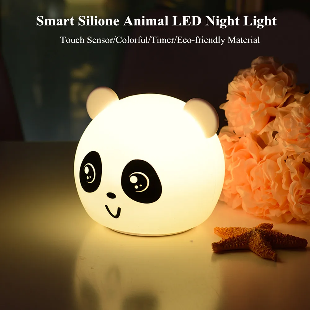 Animal LED Night Light Panda Bear Cat Dog Pig Silicone Lamp USB Rechargeable Timer Bedroom Bedside Lamp for Children Baby Gift