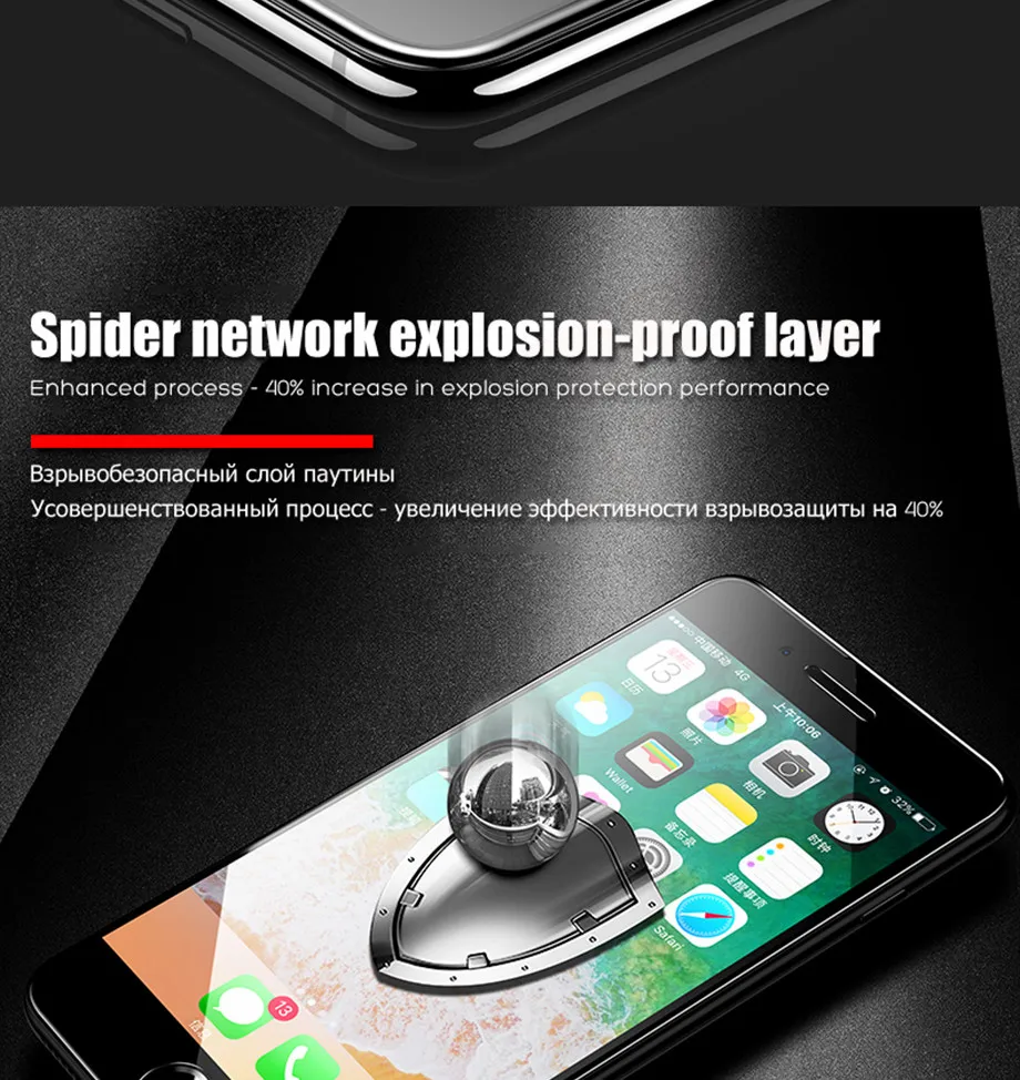 12-PC-For iPhone 6 6s Tempered Glass 9D For iPhone 7 8 Plus X Screen Protector Film