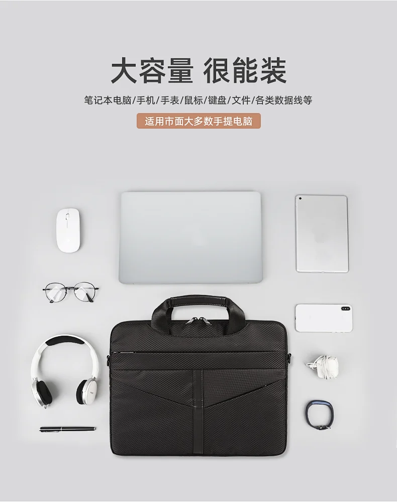 Mysterious black Women's One Shoulder Messenger 13 inch Business Notebook Backpack 15.6 inch portable tablet computer bag female - Color: Mysterious black