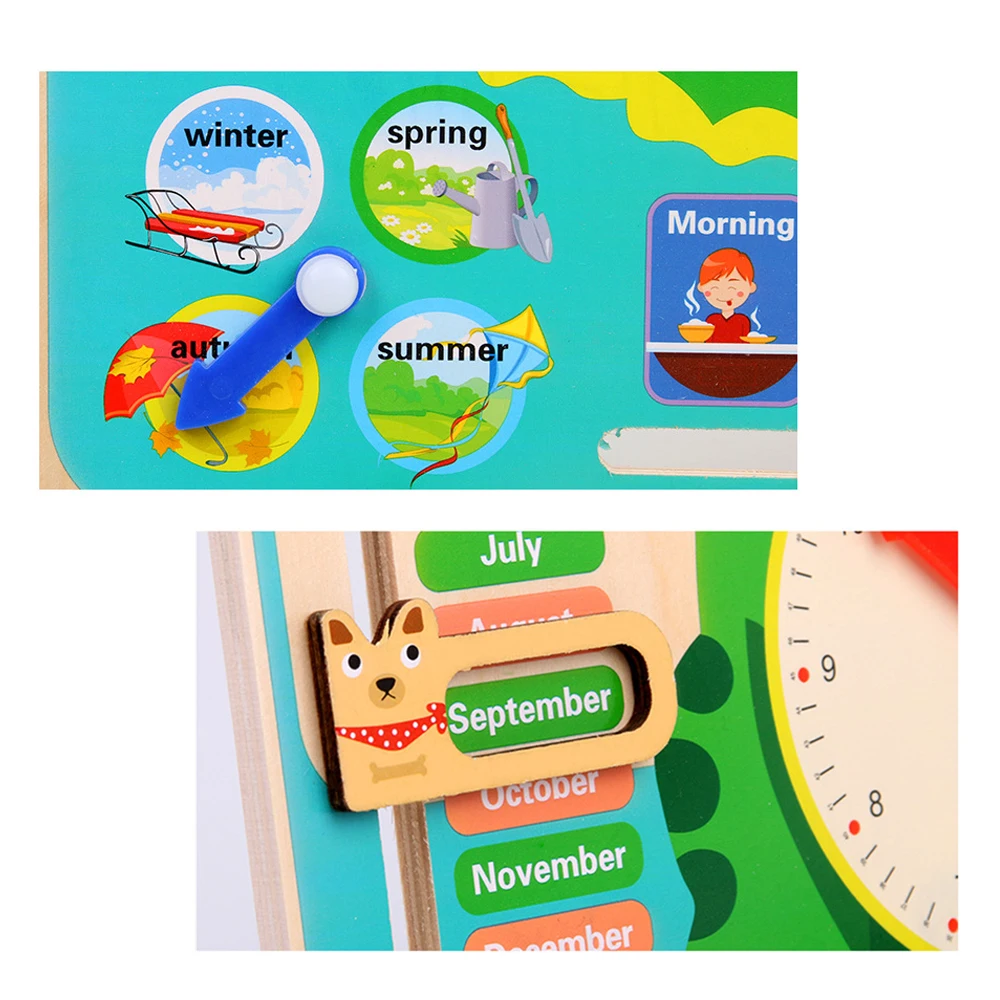  7 in 1 Kids Baby Wooden Education Toy Baby Weather Season Calendar Clock Time Cognition Toy Prescho - 4000349210123