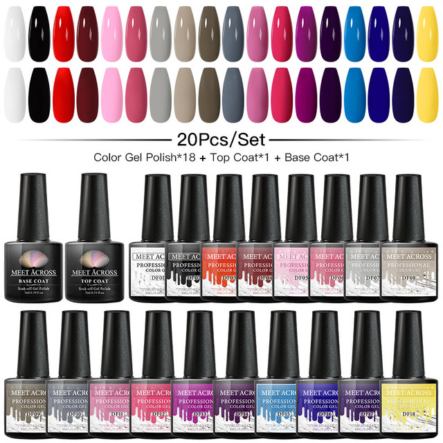 Gel Nail Polish Set With Top Base Gel Glitter Color Semi Permanent UV Led Gel Varnish Soak Off Nail Lacquers