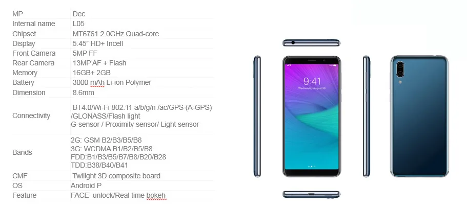 Смартфон lenovo A5S глобальной версии 5,45 дюймов Android 9,0 разблокирован 4G Band B20 Band 2 Гб ram 16 Гб rom OTA quad core