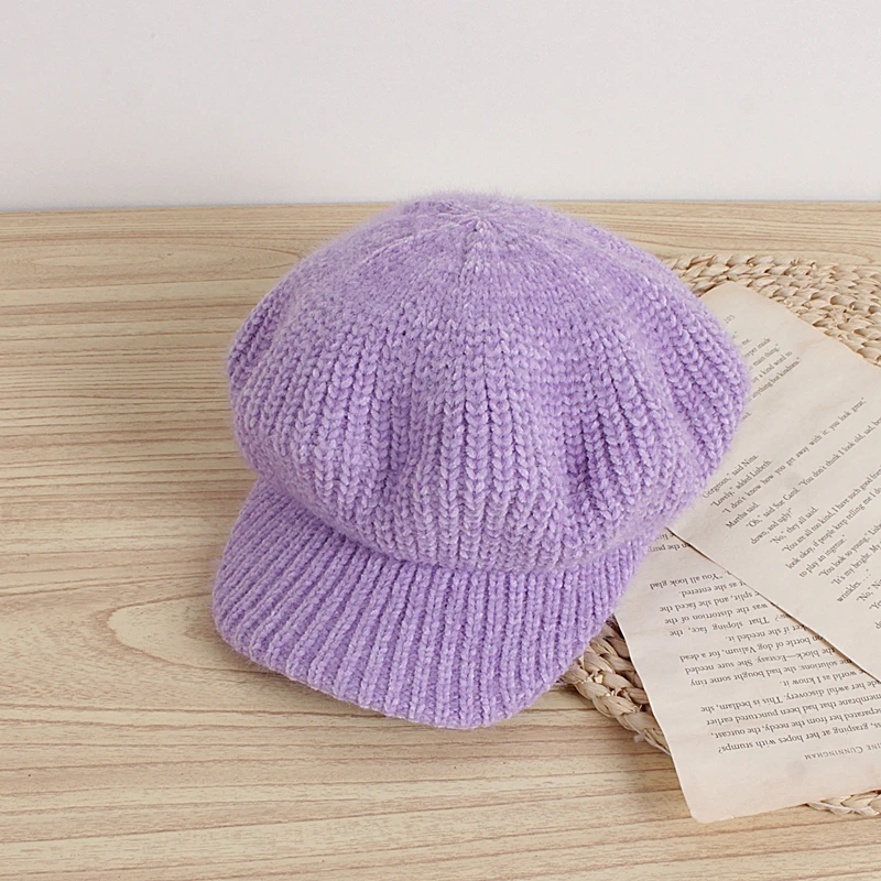 

Korean version of the simple style chenille children's knitted beret autumn and winter baby painter hat tide cap octagonal hat