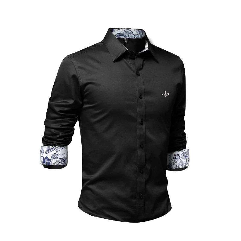 9 цветов Blusa Camisa Social Masculina Dudalina рубашка с длинным рукавом Slim Fit Мужская одежда с цветочным принтом белый мужской плюс размер - Цвет: DCZ2215-BLACK